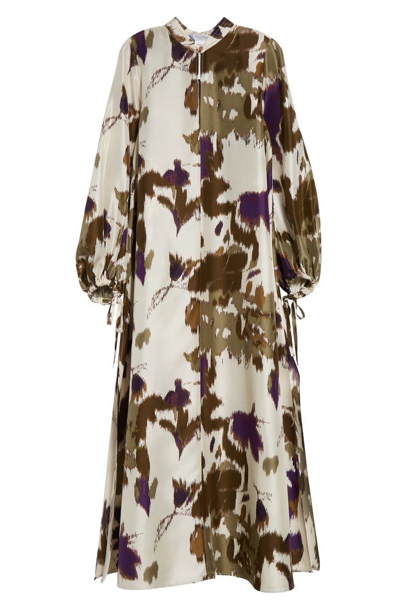 Max Mara Maesa Floral Long Sleeve Shantung Silk Maxi Dress, Alternate, color, Ivory