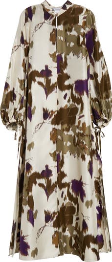 Max Mara Maesa Floral Long Sleeve Shantung Silk Maxi Dress