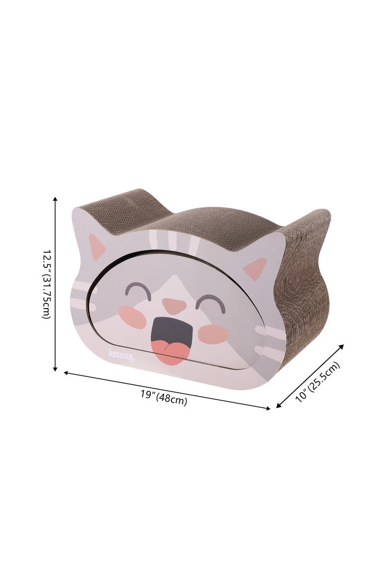 Opal Modern Cardboard Happy Cat Head 2-in-1 Cat Cave Scratcher with Built-In Bell Toys and Catnip, Alternate, color, Muted Pink/Cream