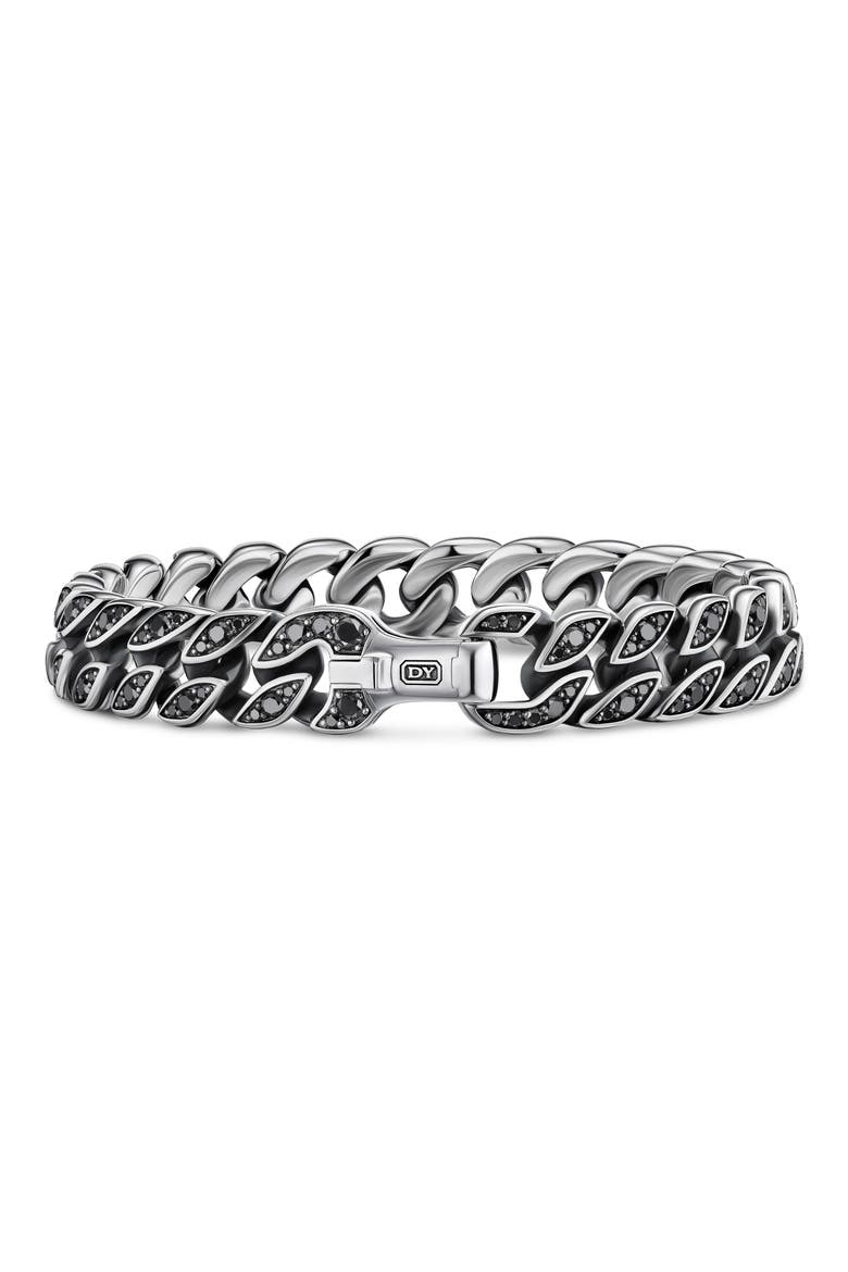 Curb Chain Bracelet in Sterling Silver with Black Diamonds, 11.5mm, Alternate, color, SILVER/ BLACK DIAMOND