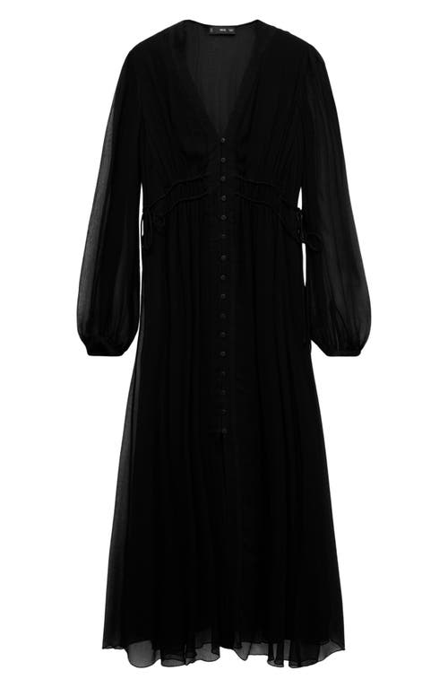 Mango Long Sleeve Chiffon Maxi Dress In Black