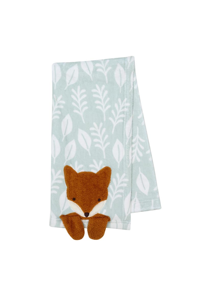 Whispering Woods Fox Soft Green Fleece Baby Blanket, Main, color, Green