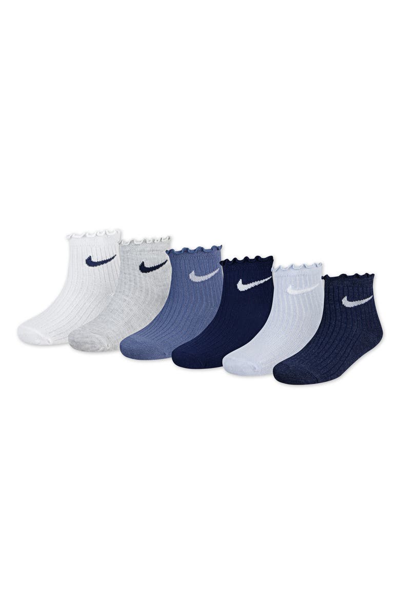 Nike Kids' 6-Pack Lettuce Edge Quarter Ankle Socks, Main, color, Midnight Navy