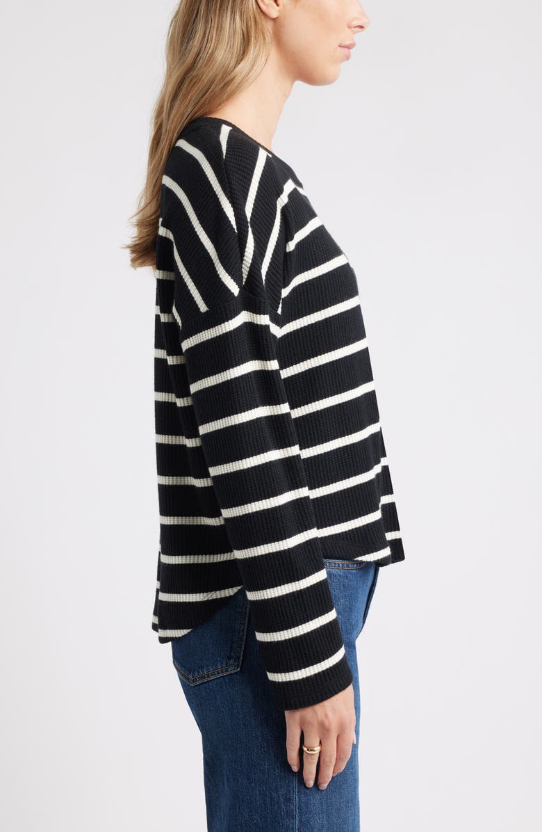 Caslon<sup>®</sup> Long Sleeve Waffle Knit T-Shirt, Alternate, color, Black- Ivory Stacy Stripe