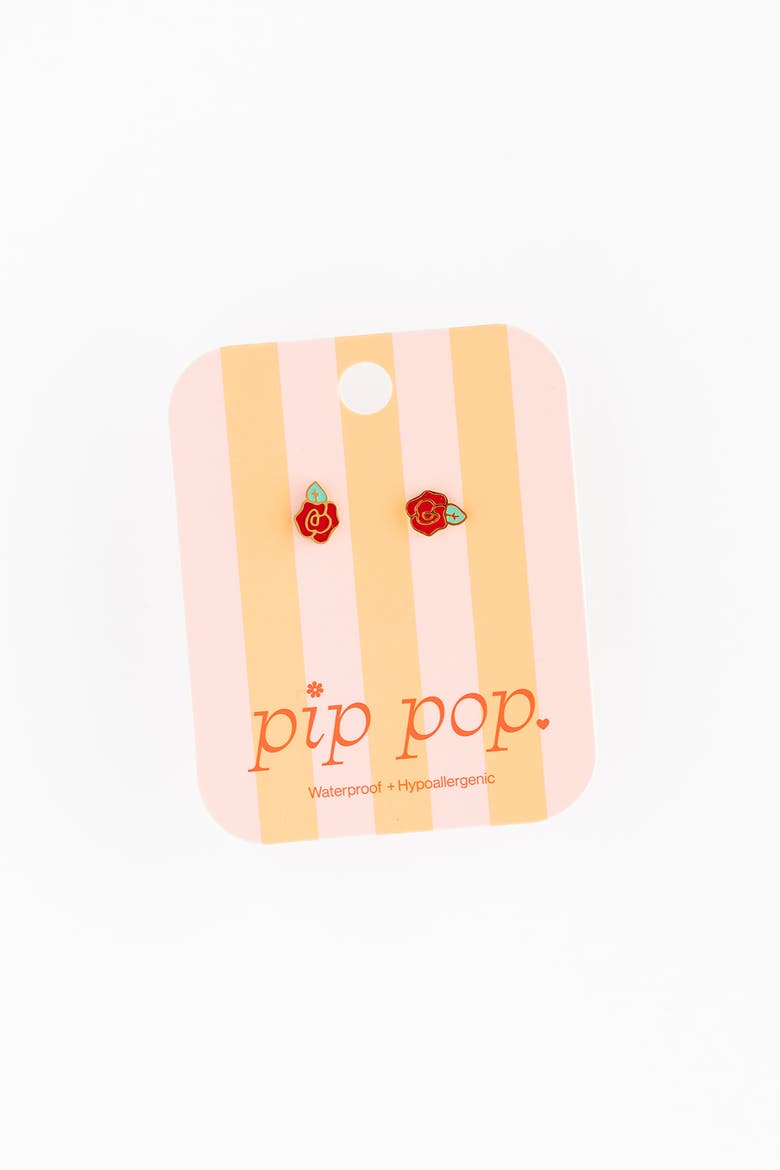Rose Stud Earrings, Alternate, color, Red