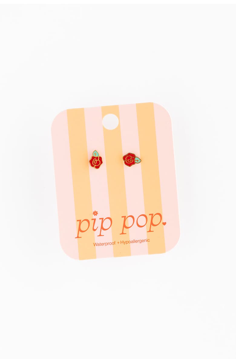 Pip Pop Rose Stud Earrings, Alternate, color, Red
