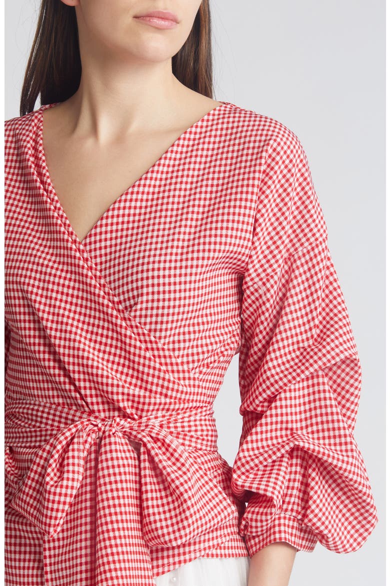 Anna Tie Waist Wrap Top, Alternate, color, RED/ WHT