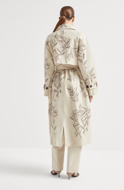Brunello Cucinelli Cotton-linen Floral Trench Coat In Beige