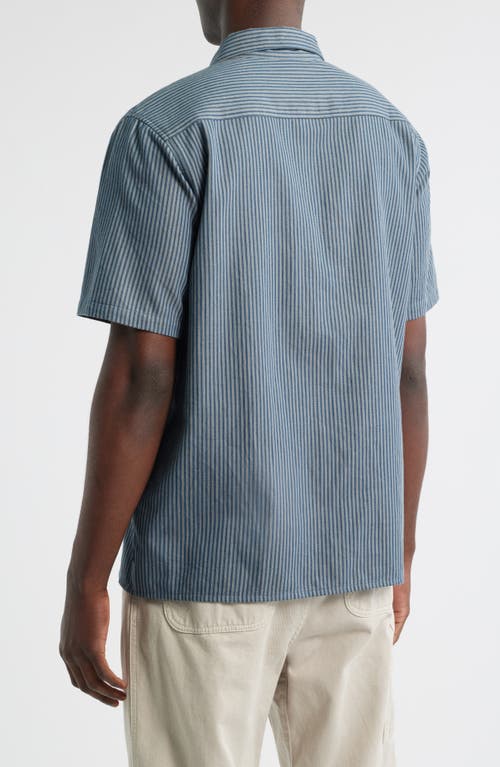 Roark Burnt Stripe Short Sleeve Organic Cotton Button-up Shirt In Blue