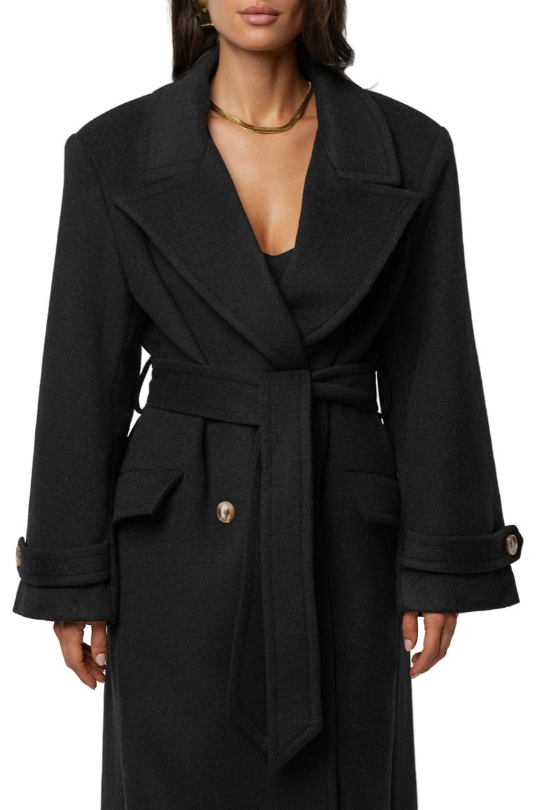 Empire Double Breasted Longline Coat, Alternate, color, BLACK