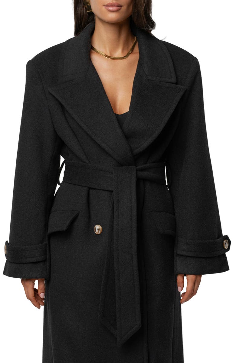 JLUXLABEL Empire Double Breasted Longline Coat, Alternate, color, Black