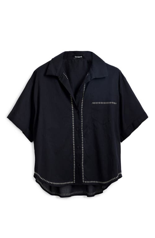 Desigual Embroidered Button-up Shirt In Black