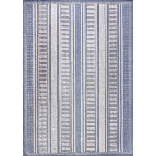 Shop Jonathan Y Haynes Modern Double Stripe Indoor/outdoor Area Rug In Blue/light Gray