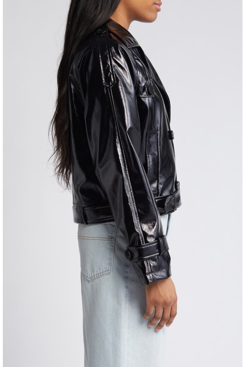 Neal Patent Faux Leather Moto Jacket, Alternate, color, BLACK