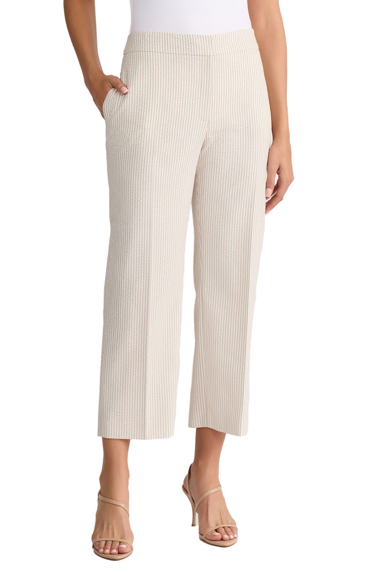Jones New York Seersucker Stripe Ankle Pants, Main, color, Natural Stone/ Natural White