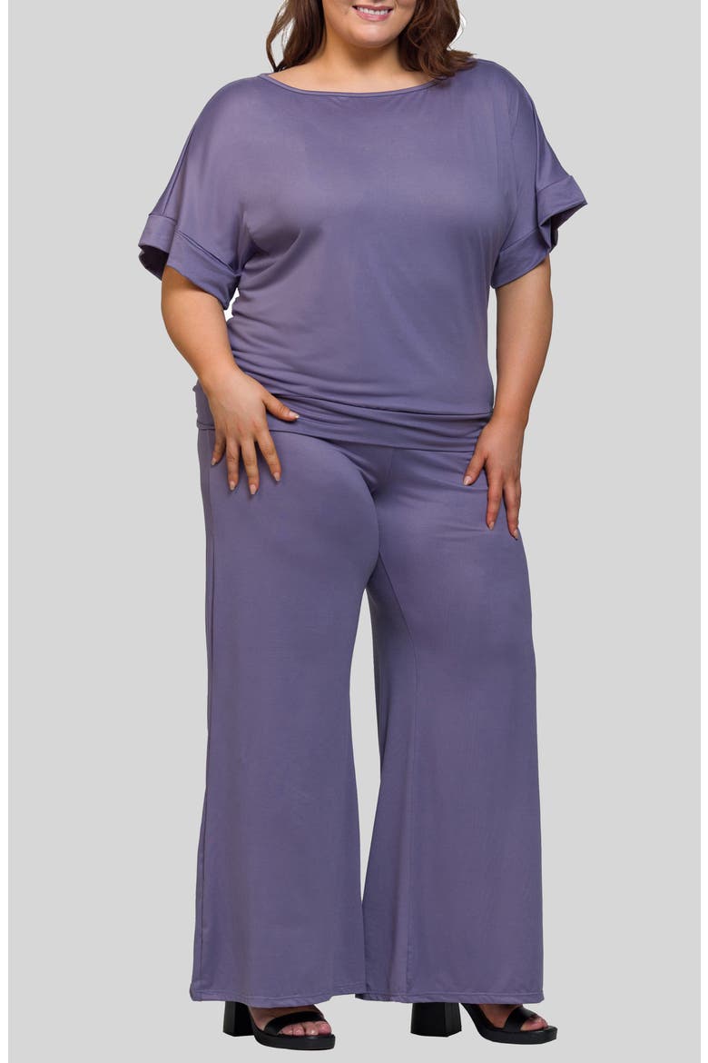 Boat Neck Top & Wide Leg Pants Set, Main, color, MAUVE