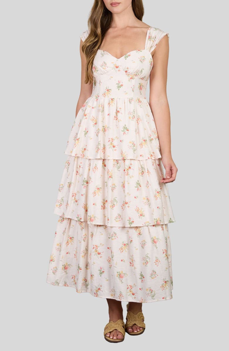AUGUST SKY Floral Tiered Maxi Dress, Main, color, Cream Multi