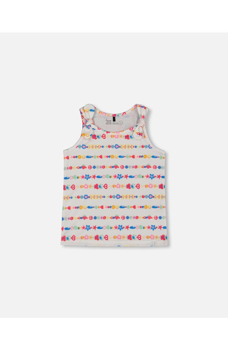 Deux par Deux Little Girl's Tank Top With Knots White And Multicolored Candies, Main, color, 
