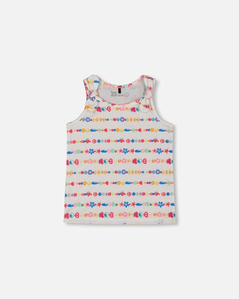 Girl's Tank Top With Knots White And Multicolored Candies
