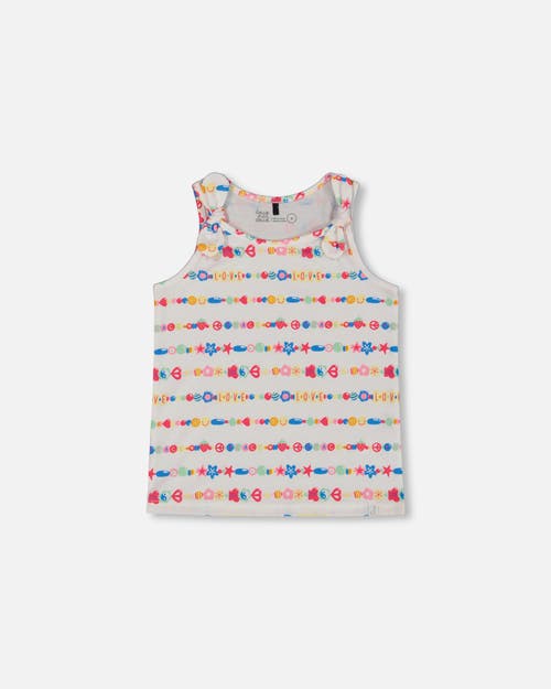 DEUX PAR DEUX DEUX PAR DEUX LITTLE GIRL'S TANK TOP WITH KNOTS WHITE AND MULTICOLORED CANDIES 