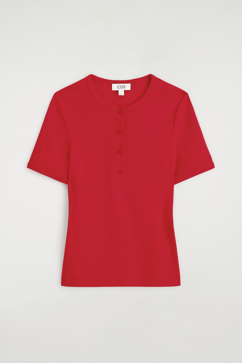 Ribbed Henley T-shirt, Alternate, color, RED