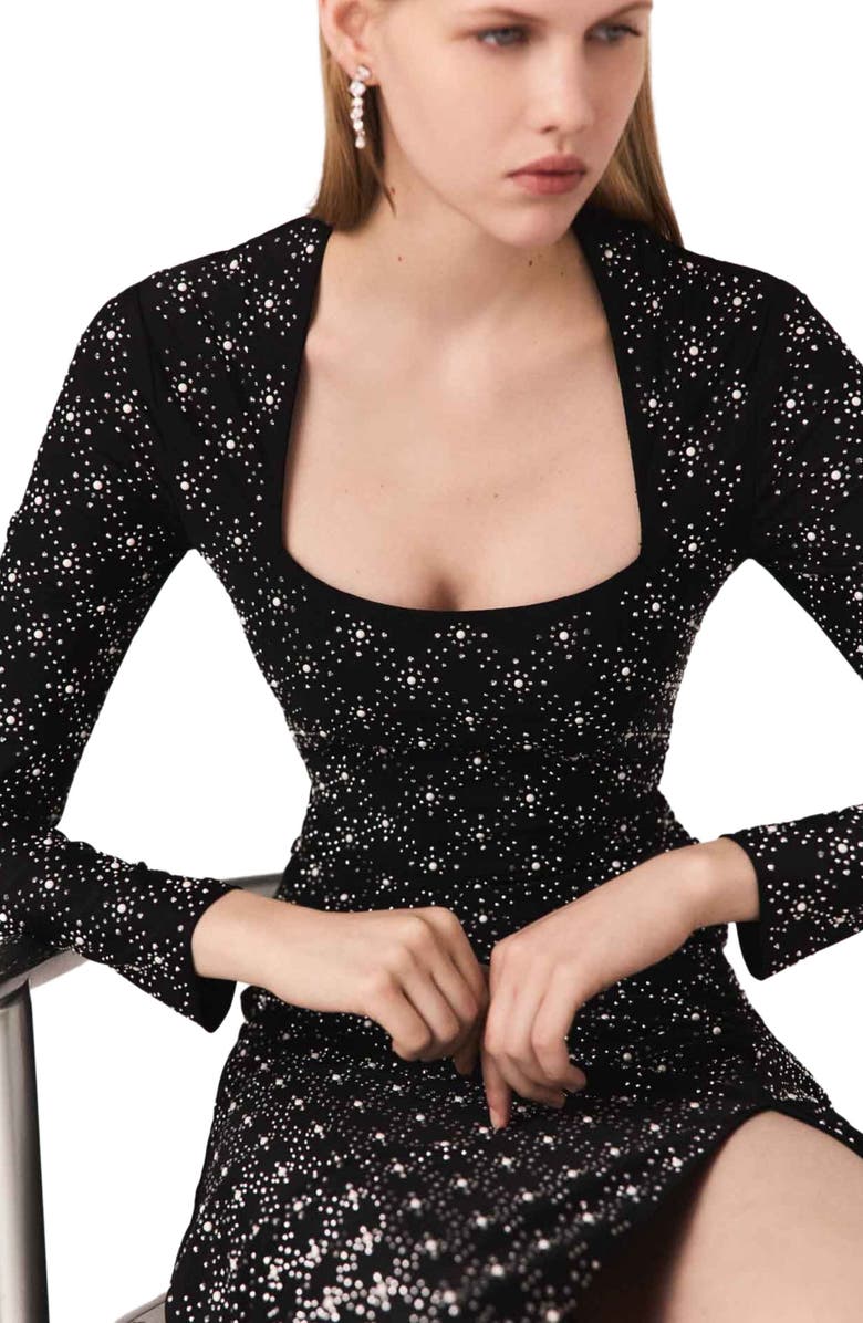 maje Beaded and rhinestone maxi dress, Alternate, color, Black