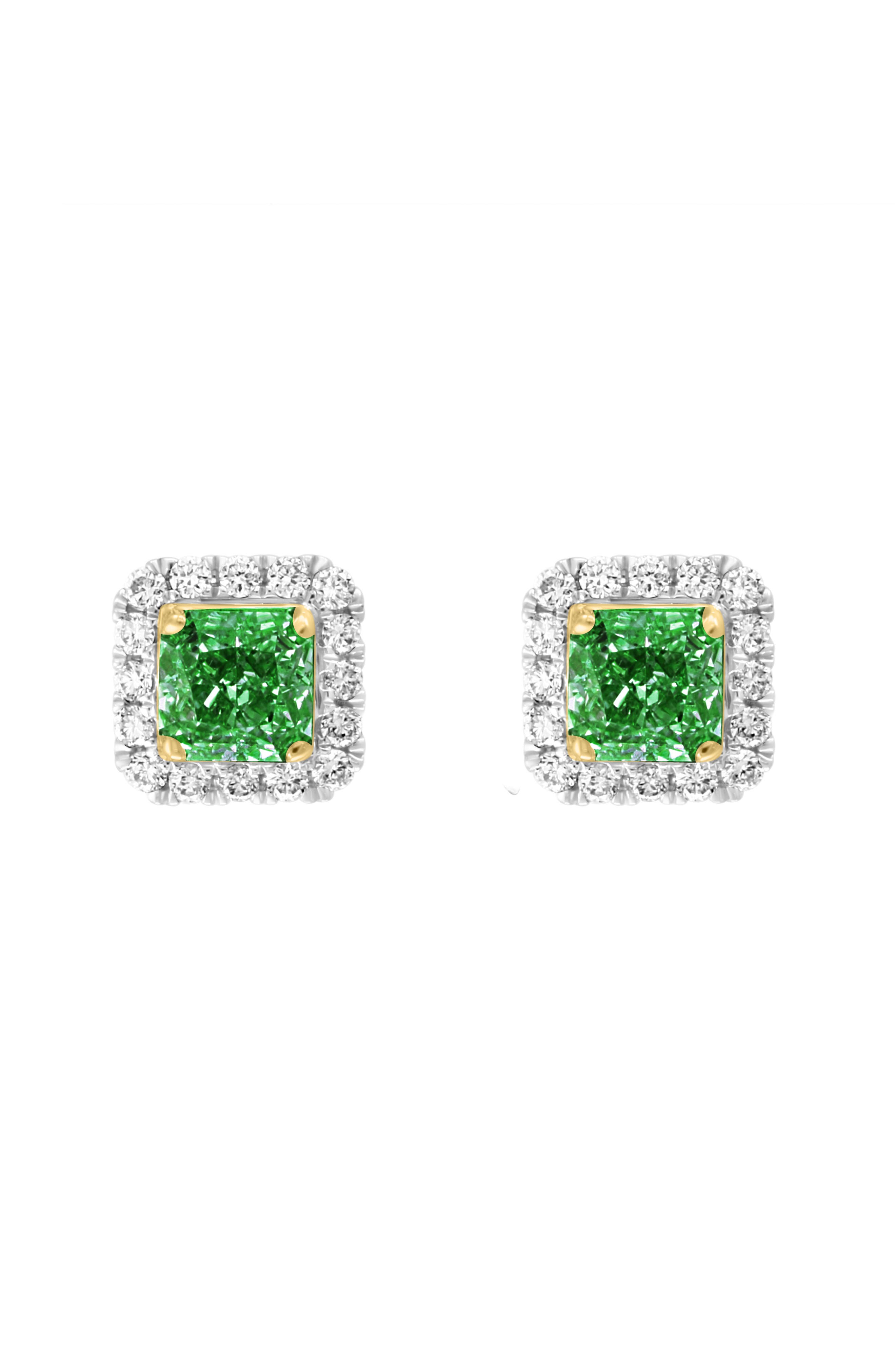 EFFY Two-Tone Diamond Halo Emerald Stud Earrings