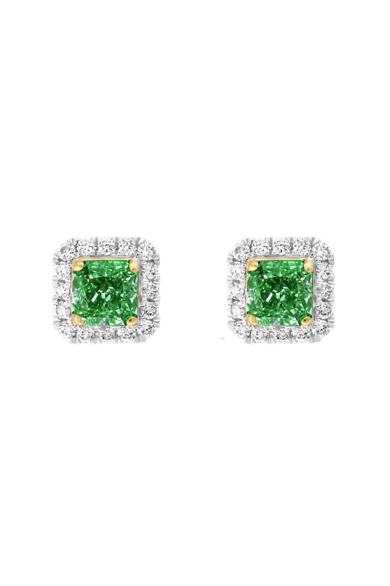 Two-Tone Diamond Halo Emerald Stud Earrings, Main, color, GREEN