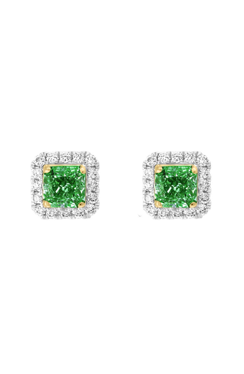 EFFY Two-Tone Diamond Halo Emerald Stud Earrings, Main, color, Green