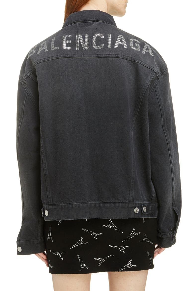 Embellished Logo Denim Jacket, Alternate, color, 1103-VINTAGE BLACK WASH