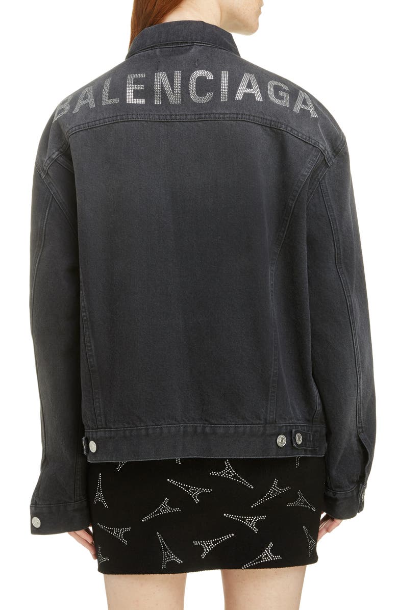Balenciaga Embellished Logo Denim Jacket, Alternate, color,