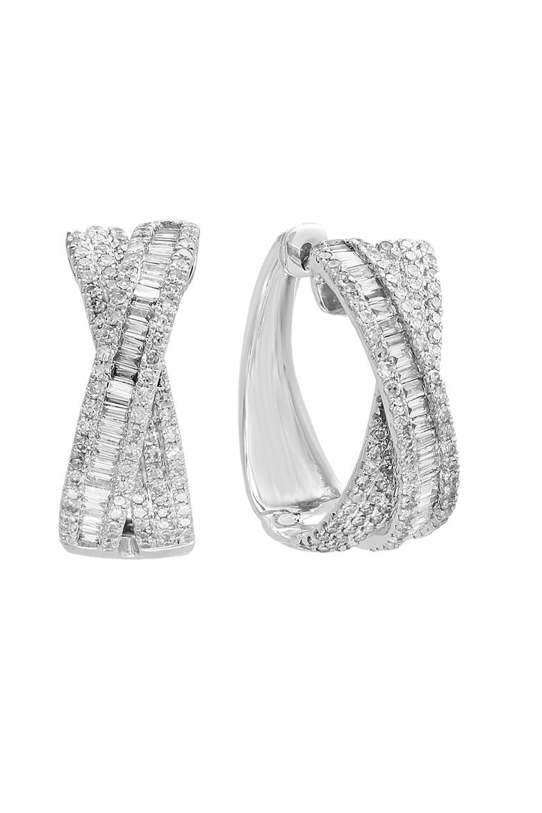 Twisted Ribbon Diamond Hoop Earrings in 14K White Gold, Alternate, color, 14K White Gold