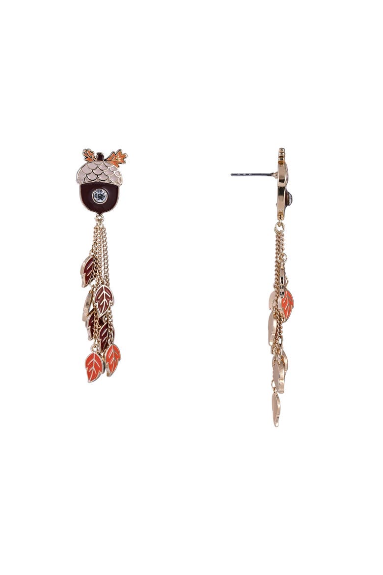 Acorn & Leaf Linear Earrings, Alternate, color, Orange
