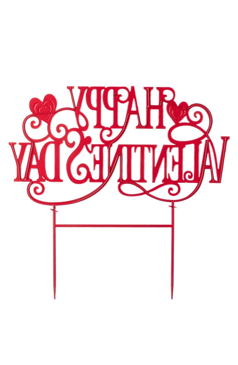 Glitzhome 23.25"H Metal Happy Valentine's Day Yard Stake, Alternate, color, Red