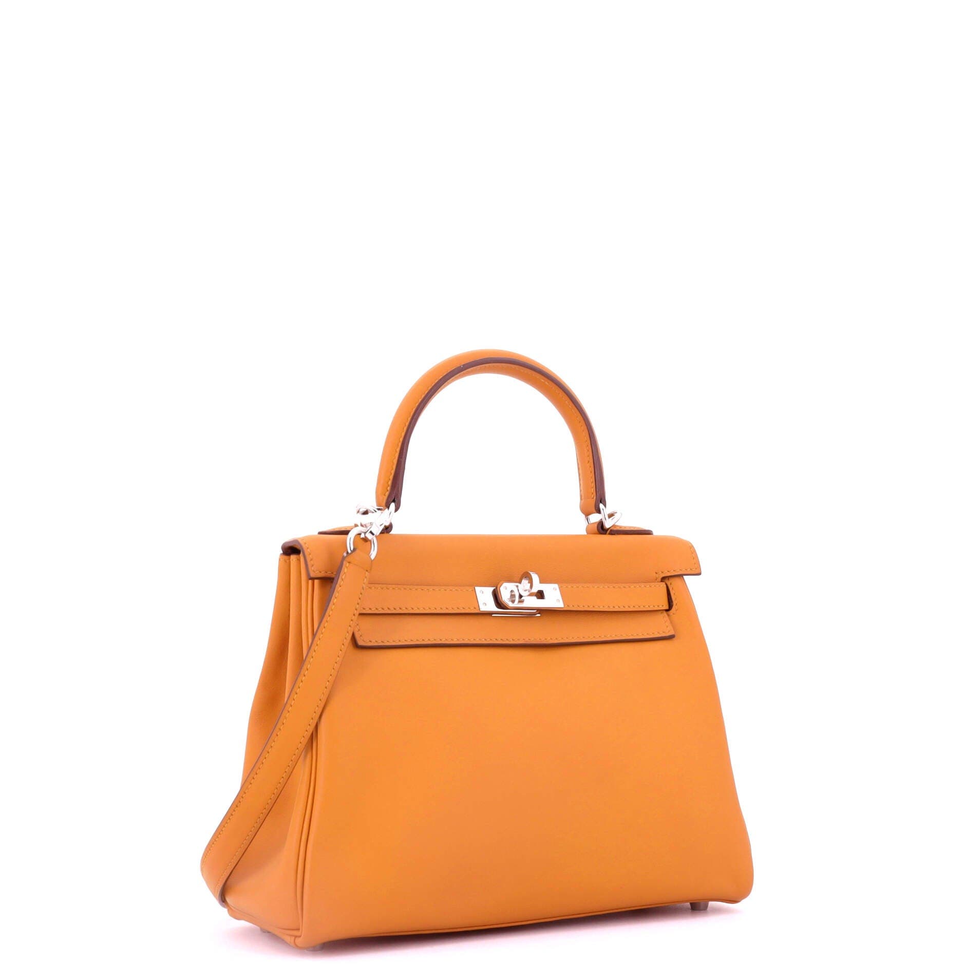 Pre-Owned Hermes Kelly Handbag Orange Swift with Palladium Hardware 25, Alternate, color, Abricot