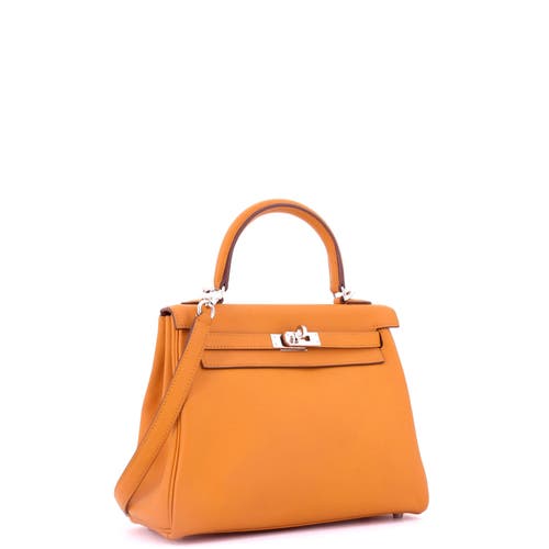Pre-owned Hermes  Hermes Kelly Handbag Orange Swift With Palladium Hardware 25 In Orange