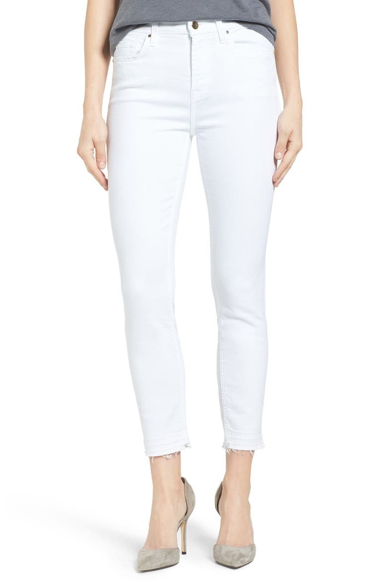 Release Hem Stretch Skinny Ankle Jeans, Main, color, WHITE DENIM