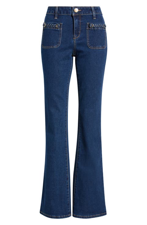 Braided Patch Pocket Bootcut Jeans