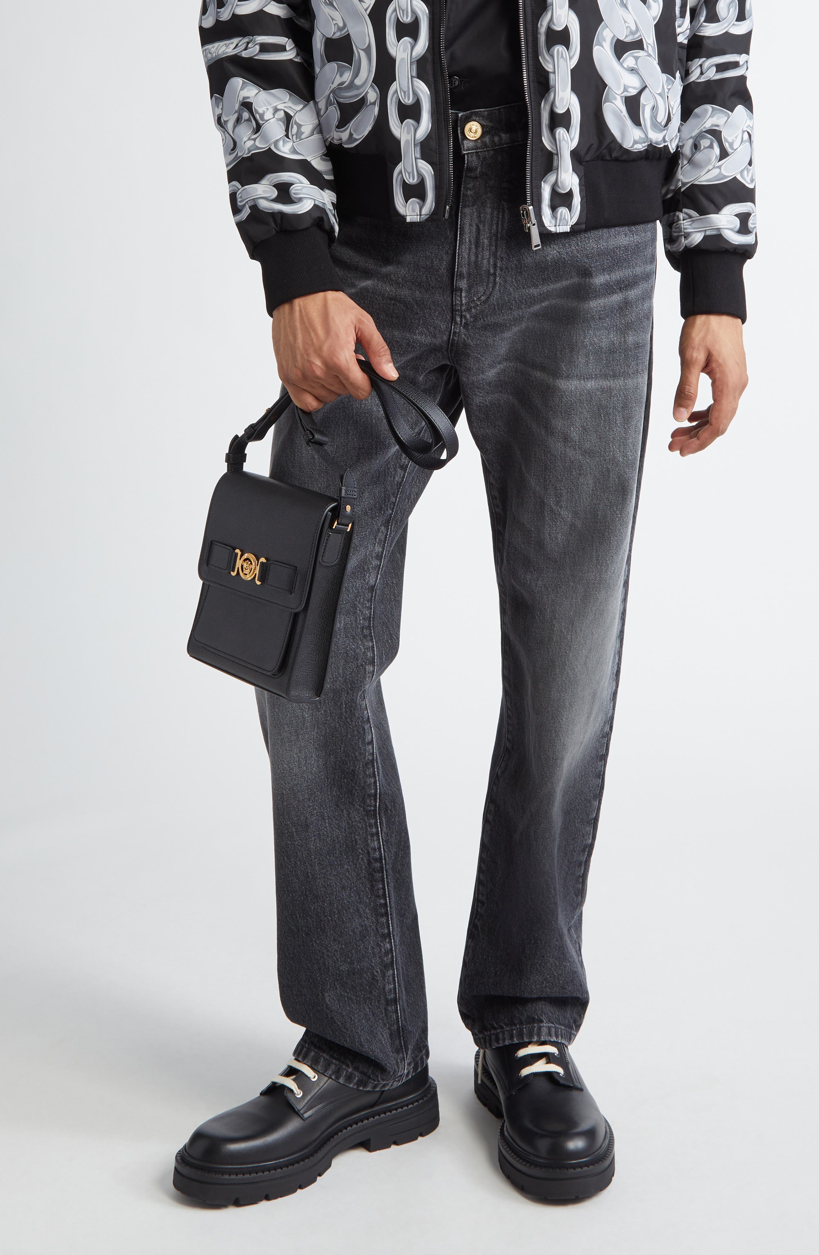 Versace Medusa '95 Leather North/South Messenger Bag, Alternate, color, 