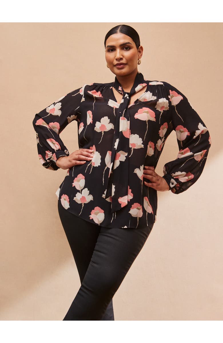 Live Unlimited Floral Print High Neck Blouse, Main, color, Black