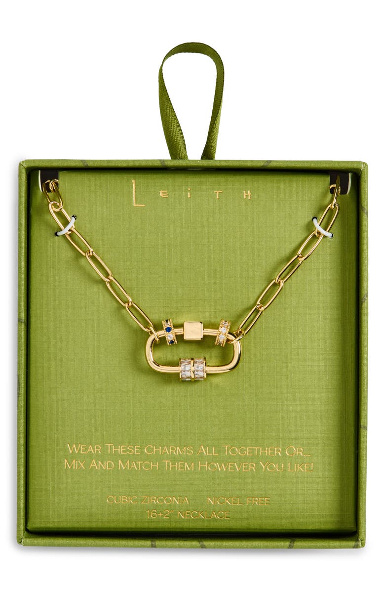 Leith Cubic Zirconia Rondelle Charm Carabiner Pendant Necklace, Main, color, Clear- Gold