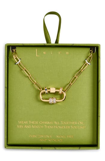 Leith Cubic Zirconia Rondelle Charm Carabiner Pendant Necklace In Gold
