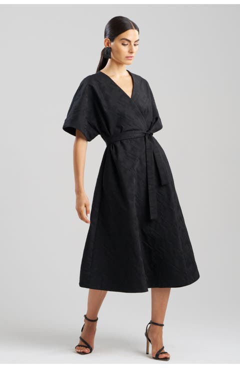 Geo Texture Jacquard Kimona Wrap Dress