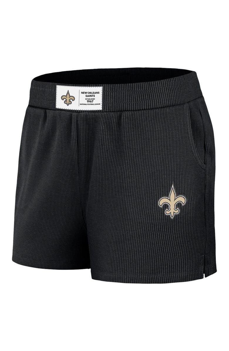 WEAR by Erin Andrews Women's WEAR by Erin Andrews Black New Orleans Saints Waffle Knit Long Sleeve T-Shirt & Shorts Lounge Set, Alternate, color, Black