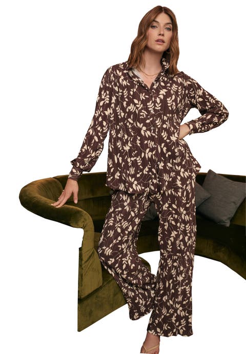 Plisse Button-Front Blouse