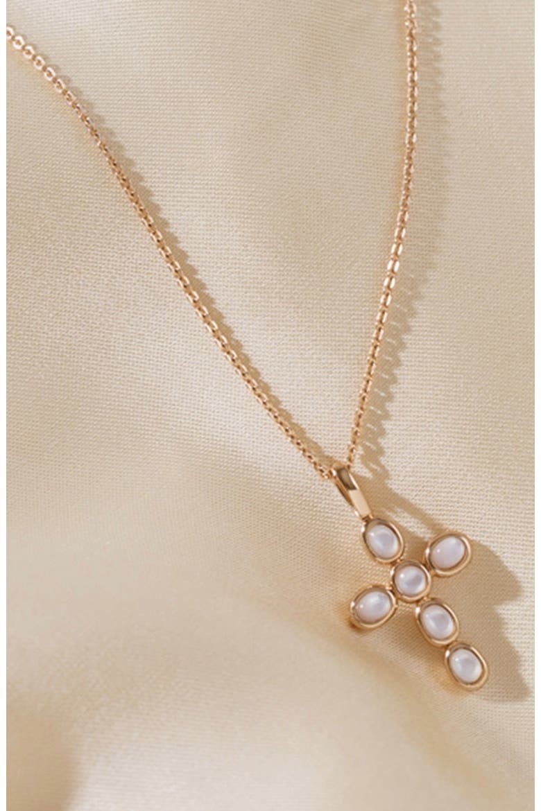 Mother of Pearl Cross Charm Necklace, Alternate, color, Gold Vermeil