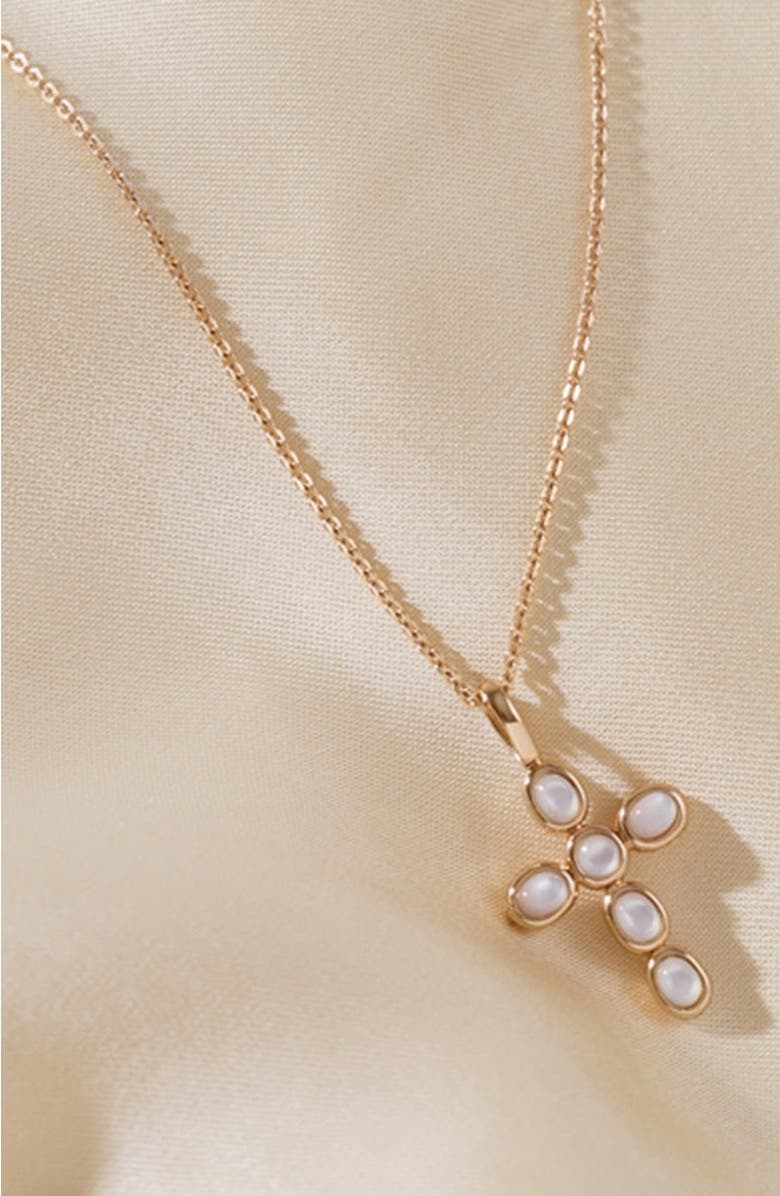 MADE BY MARY Mother of Pearl Cross Charm Necklace, Alternate, color, Gold Vermeil