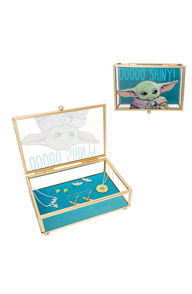 Star Wars The Mandalorian Grogu OOOOO SHINY! Gold Trim Glass Jewelry Box, Alternate, color, Multi