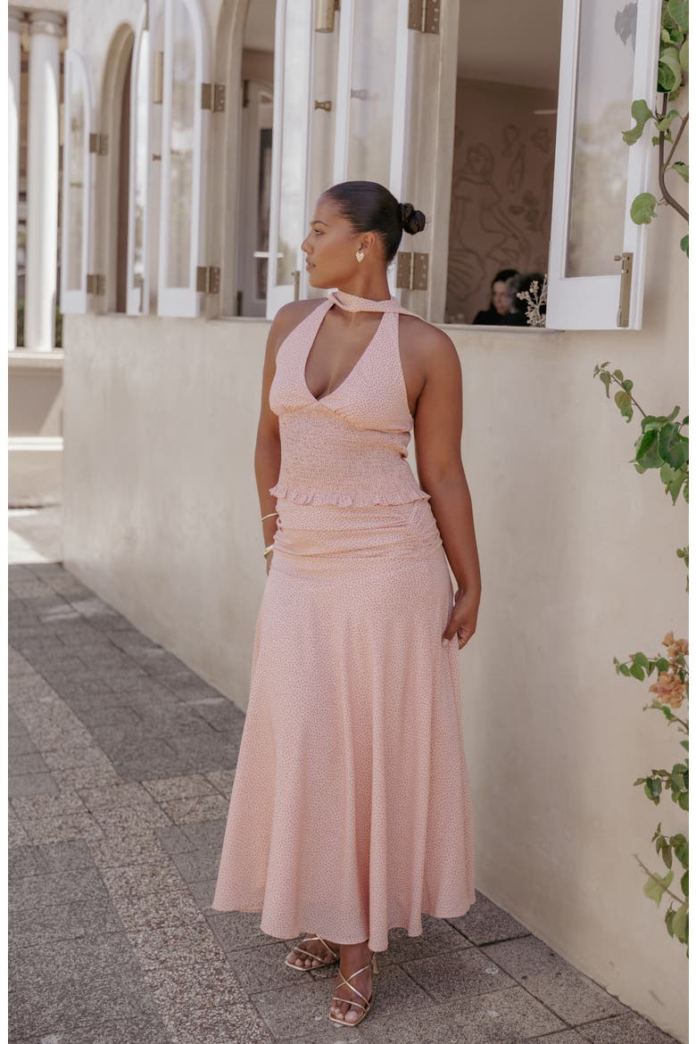 Lacy Polka Dot Ruched Maxi Skirt, Alternate, color, PEACH POLKA DOT