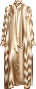 Max Mara Faesite Stripe Long Sleeve Silk Twill Shirtdress